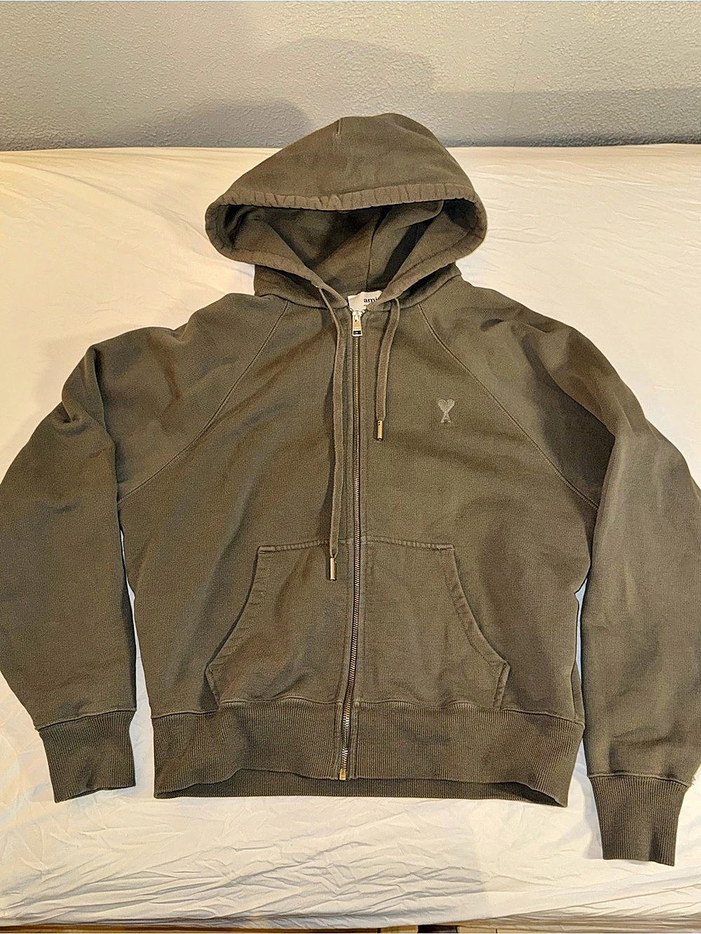 Ami Paris Ami De Coeur Zip-Up Hoodie Green